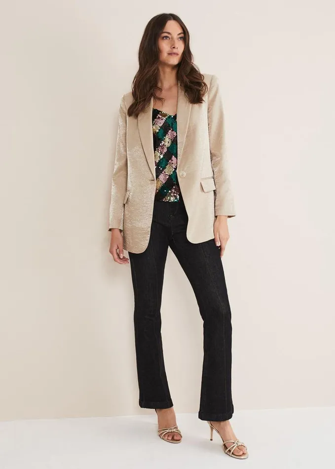 Phase Eight Kehlani Shimmer Blazer CoOrd Champagne Women Coats
