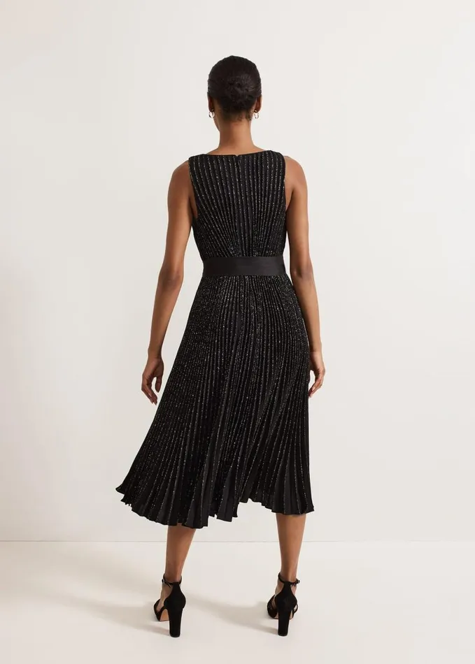 Phase Eight Keleche Glitter Pleat Dress Black Women Dresses