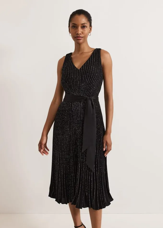 Phase Eight Keleche Glitter Pleat Dress Black Women Dresses