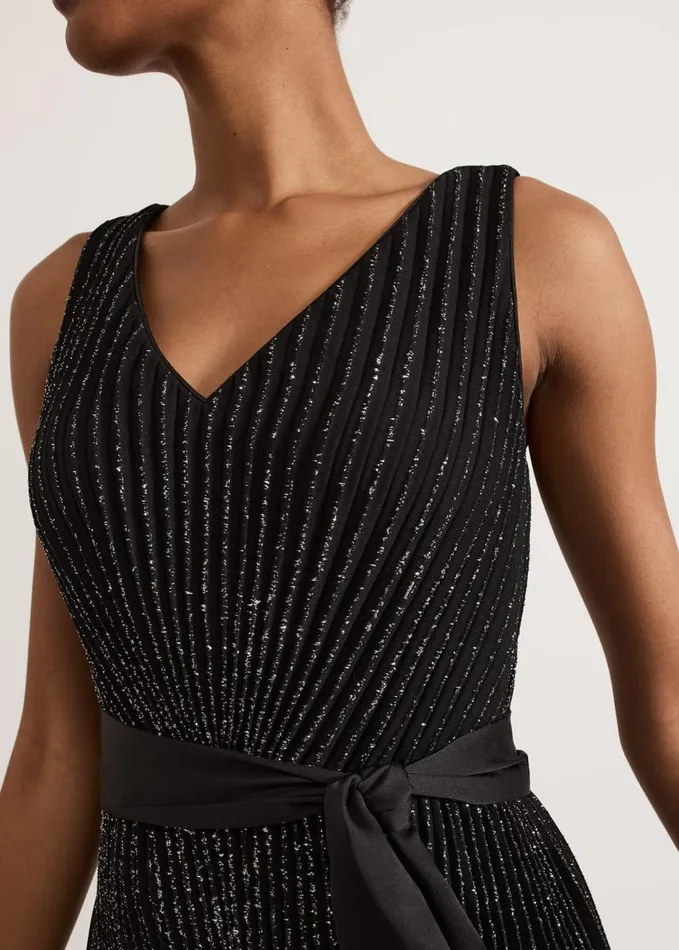 Phase Eight Keleche Glitter Pleat Dress Black Women Dresses