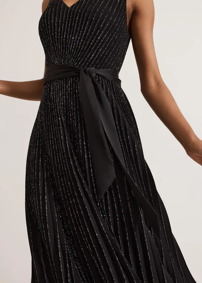 Phase Eight Keleche Glitter Pleat Dress Black Women Dresses