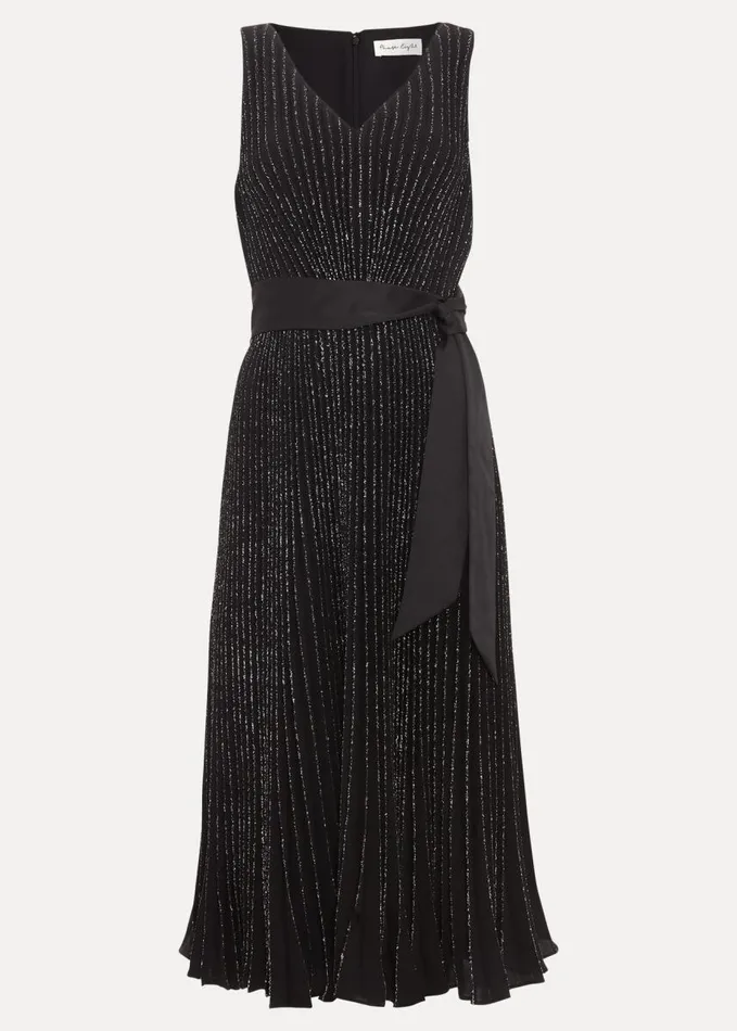 Phase Eight Keleche Glitter Pleat Dress Black Women Dresses