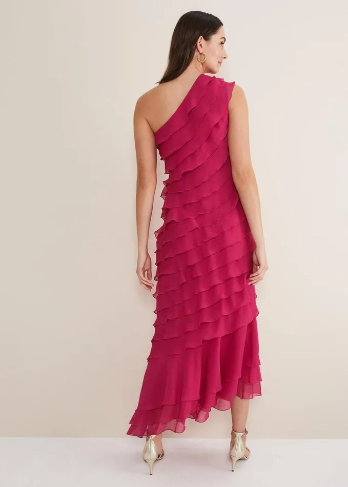 Phase Eight Kelsey Layered One Shoulder Maxi Dress Fuschia Women Dresses