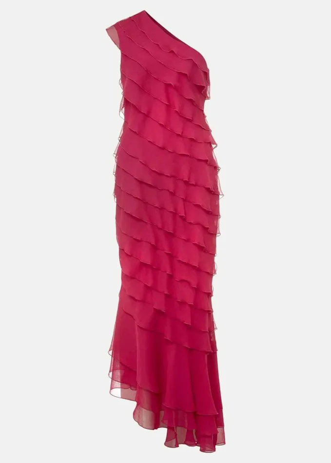 Phase Eight Kelsey Layered One Shoulder Maxi Dress Fuschia Women Dresses
