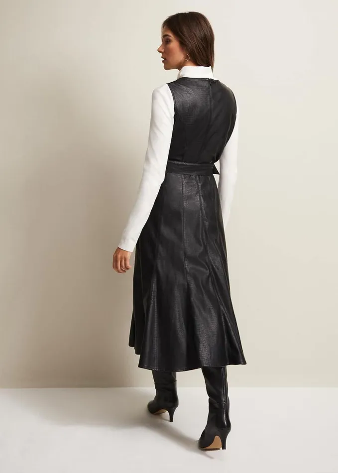 Phase Eight Khloe Black Faux Leather Midi Dress Black Women Dresses