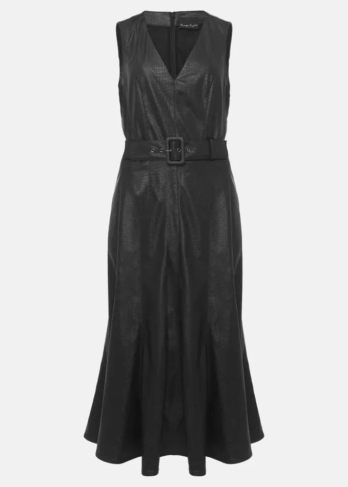 Phase Eight Khloe Black Faux Leather Midi Dress Black Women Dresses