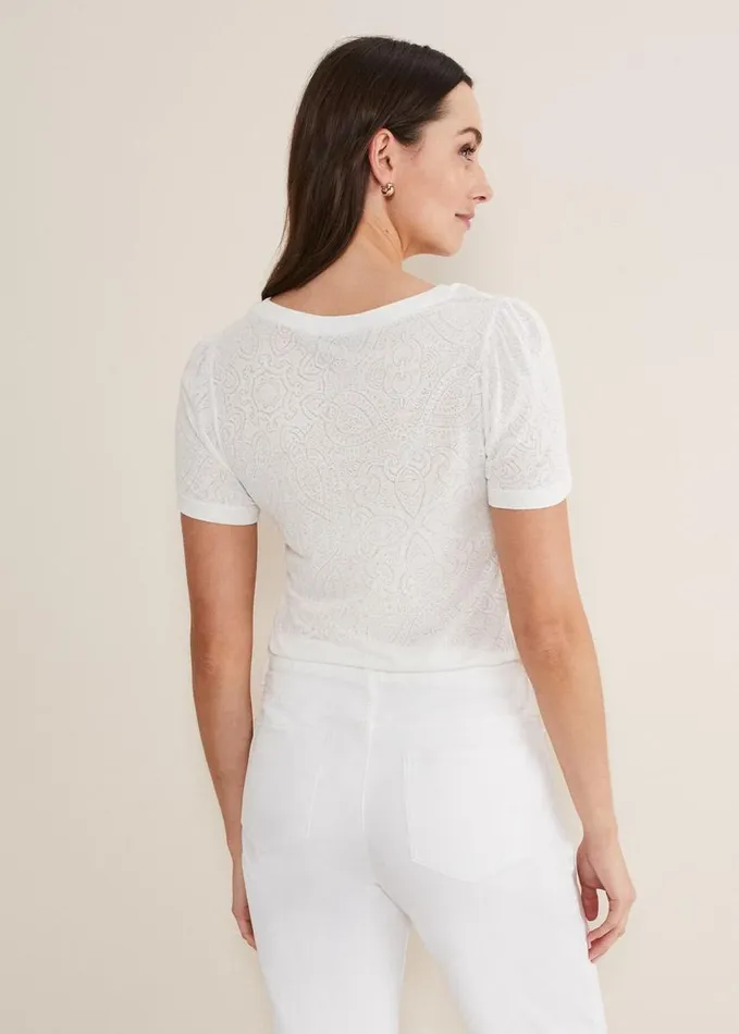 Phase Eight Kinsley Pointelle Jersey Tee White Women Tops and TShirts