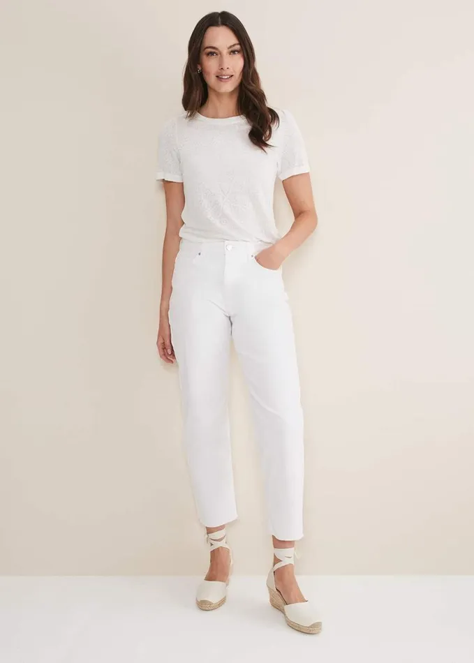Phase Eight Kinsley Pointelle Jersey Tee White Women Tops and TShirts