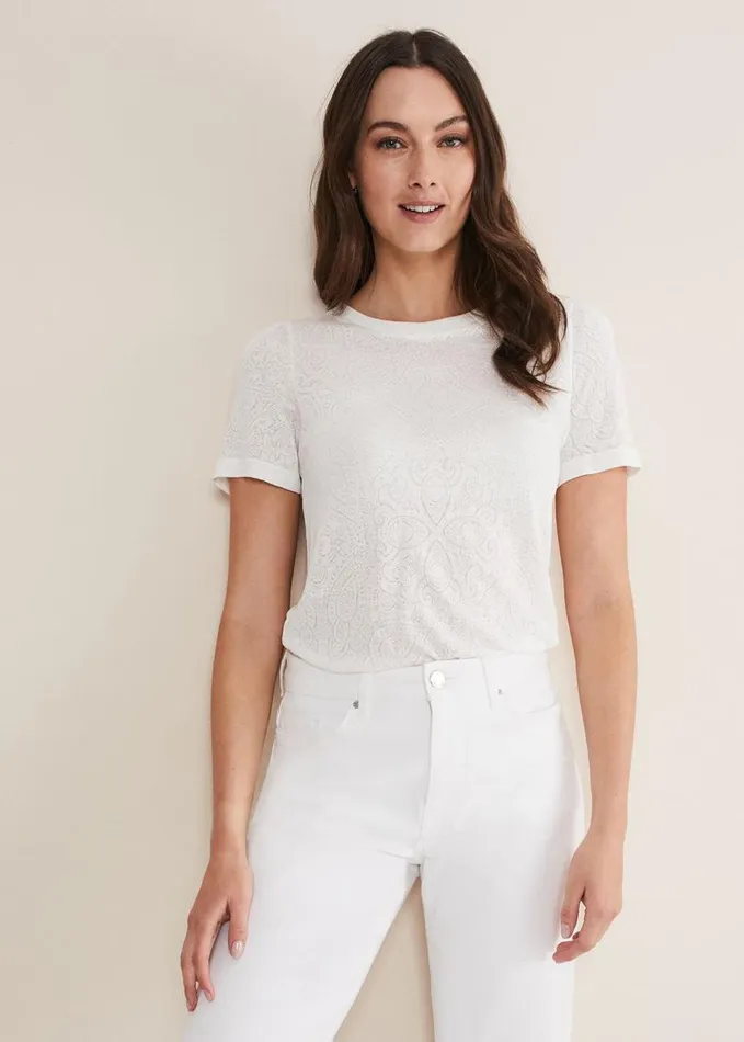 Phase Eight Kinsley Pointelle Jersey Tee White Women Tops and TShirts