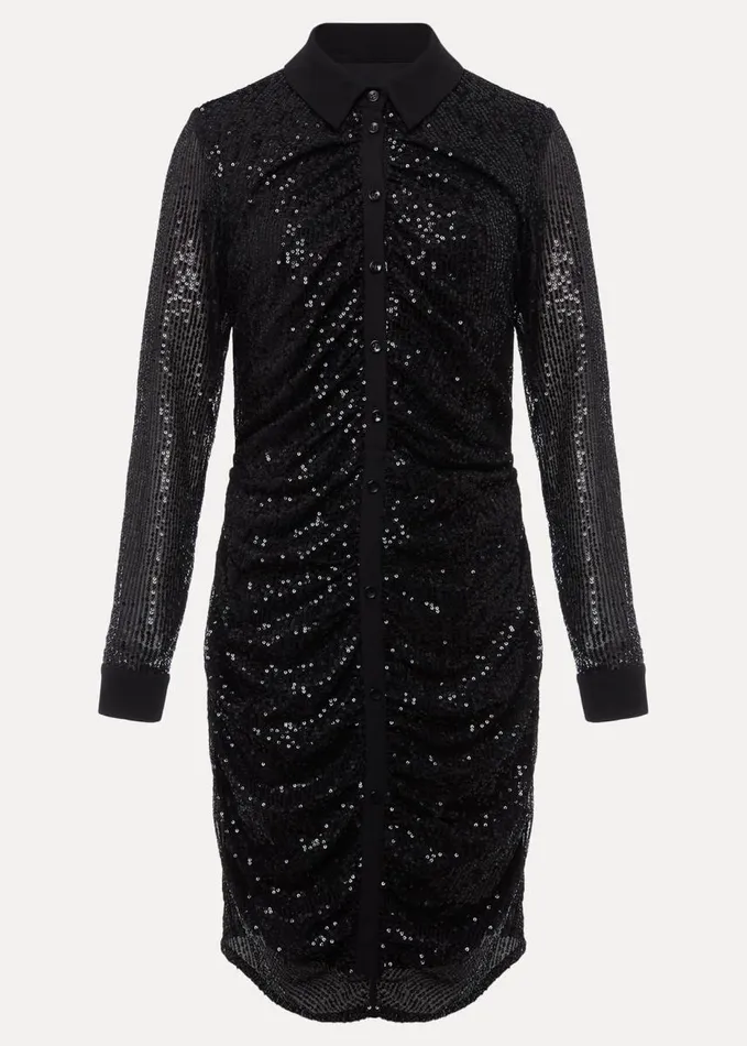 Phase Eight Kirsty Ruched Sequin Dress Black Women Dresses