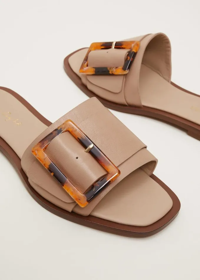 Phase Eight Leather Buckle Flat Sandals Neutral Women Flats