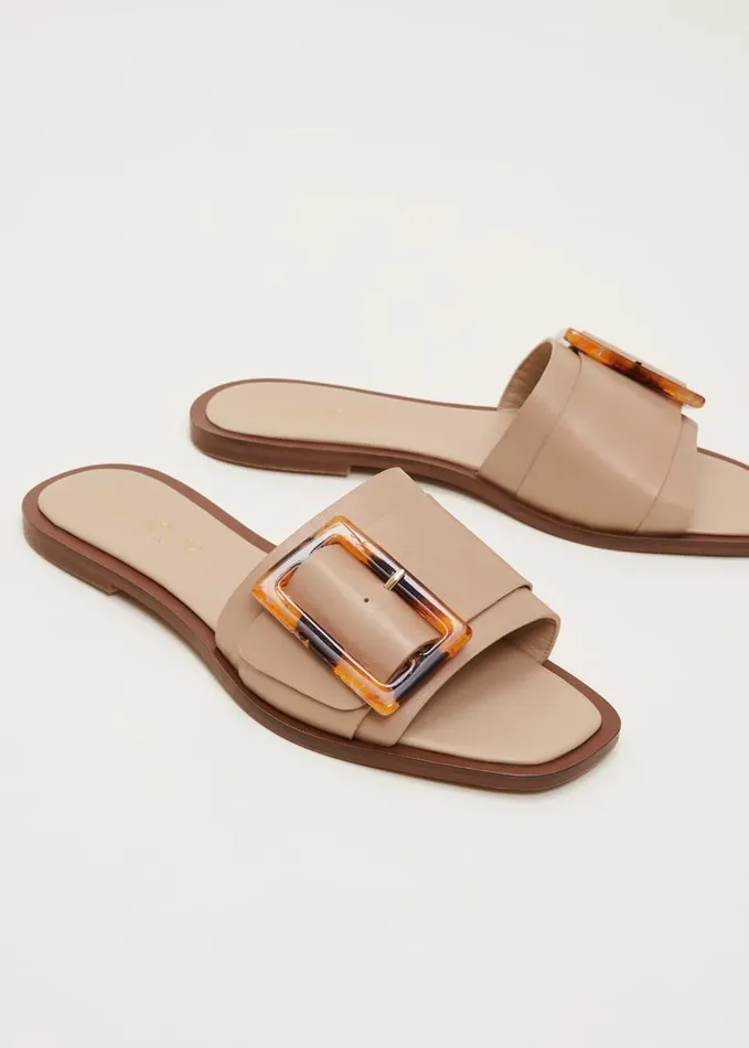 Phase Eight Leather Buckle Flat Sandals Neutral Women Flats