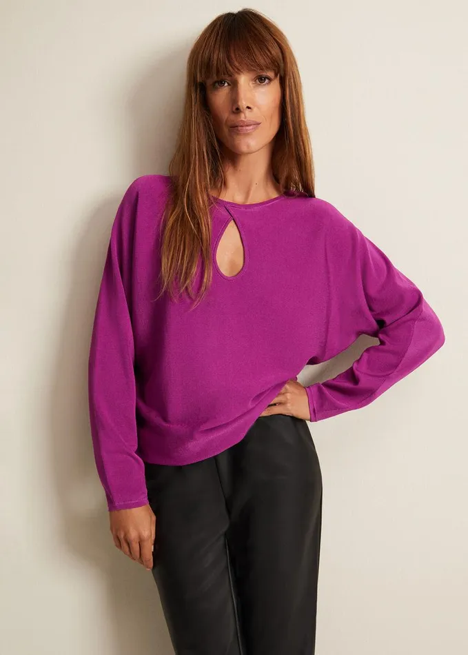 Phase Eight Letina Slinky Keyhole Knit Jumper Purple Women Knitwear