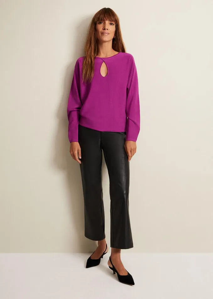 Phase Eight Letina Slinky Keyhole Knit Jumper Purple Women Knitwear