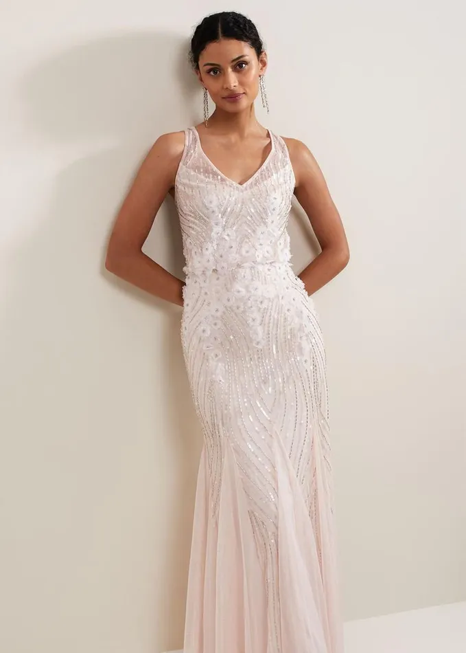 Phase Eight Lexi Ditsy Beaded Cowl Maxi Dress Pale Pink Women Dresses
