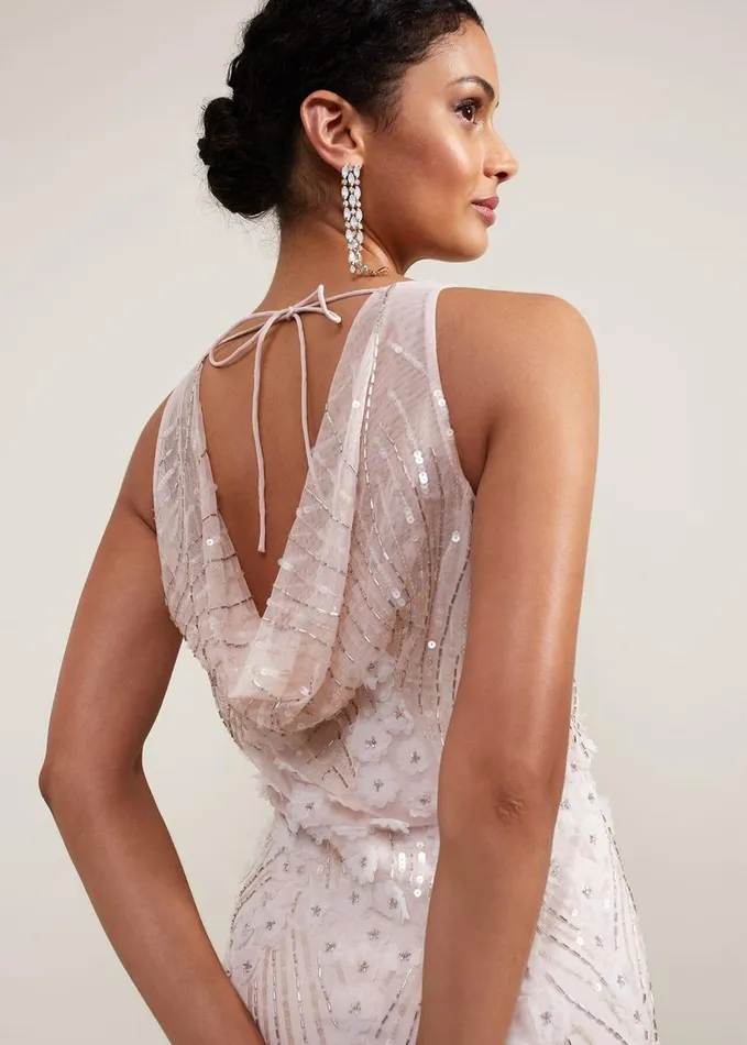 Phase Eight Lexi Ditsy Beaded Cowl Maxi Dress Pale Pink Women Dresses