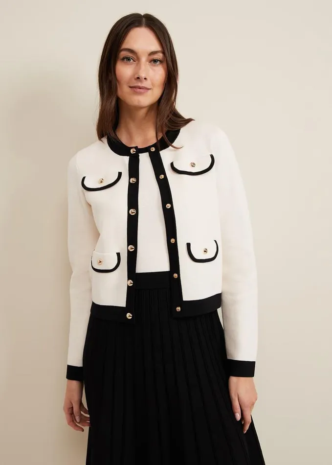 Phase Eight Libby Knit Jacket Blackivory Women Knitwear