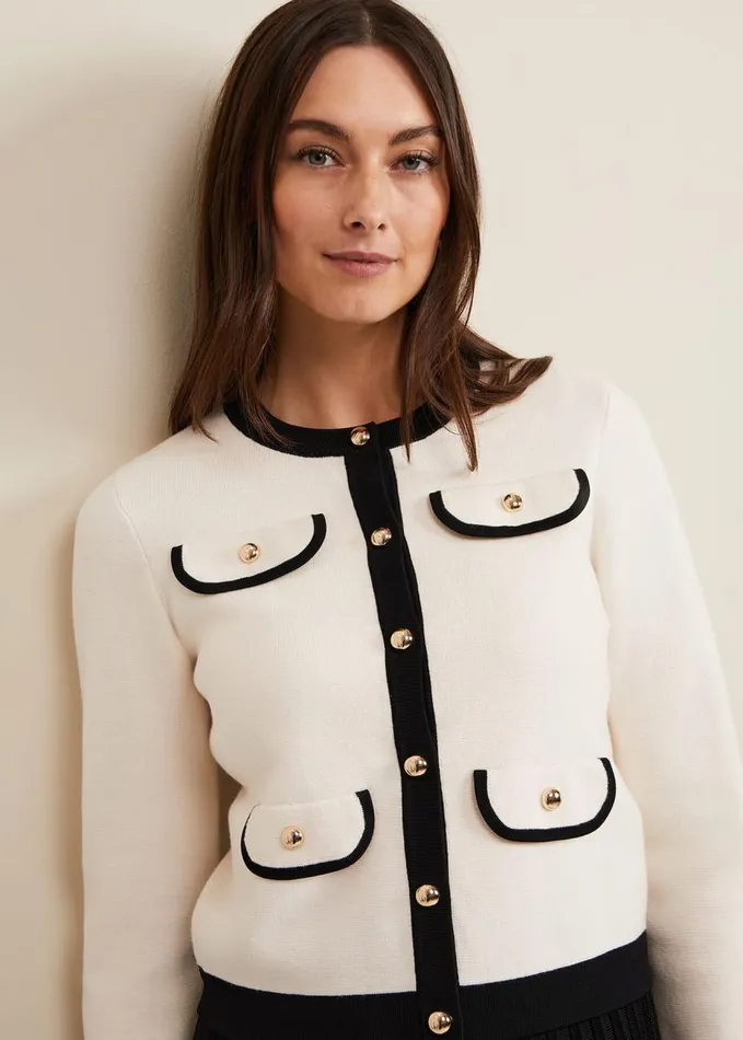 Phase Eight Libby Knit Jacket Blackivory Women Knitwear