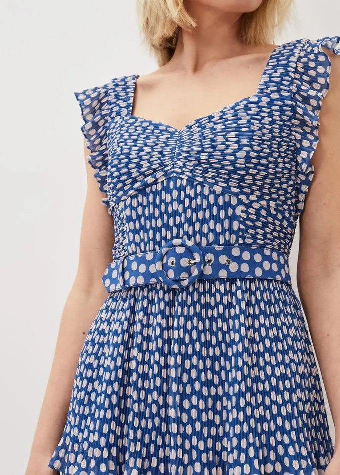 Phase Eight Lisha Spot Pleated Tiered Midi Dress Bluecream Women Dresses