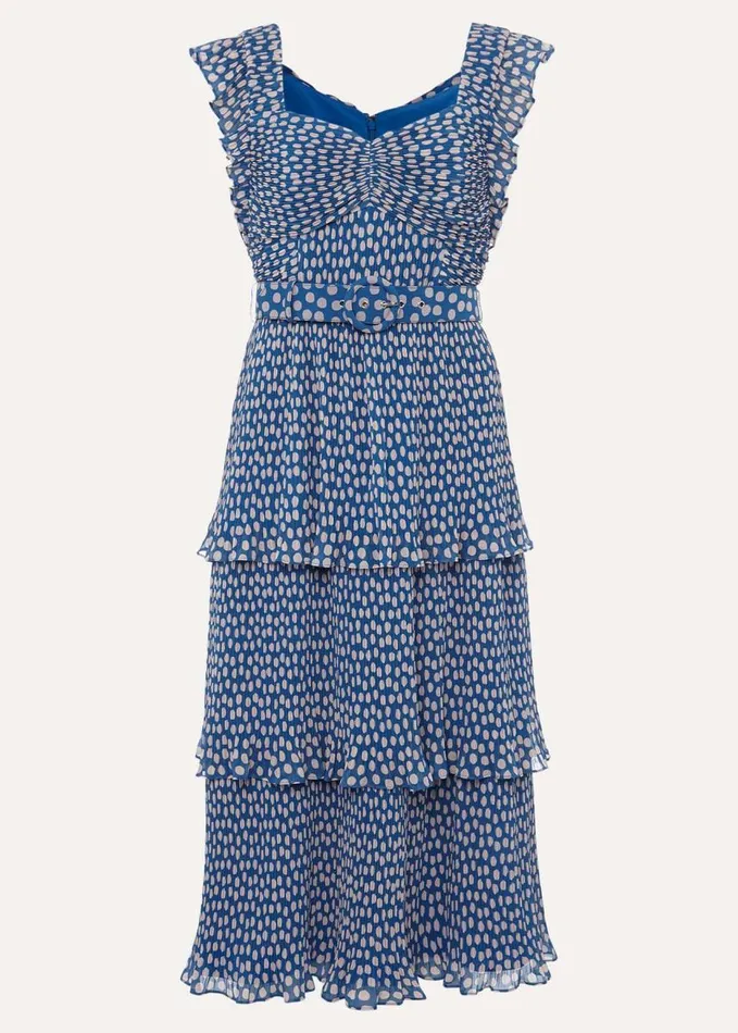 Phase Eight Lisha Spot Pleated Tiered Midi Dress Bluecream Women Dresses