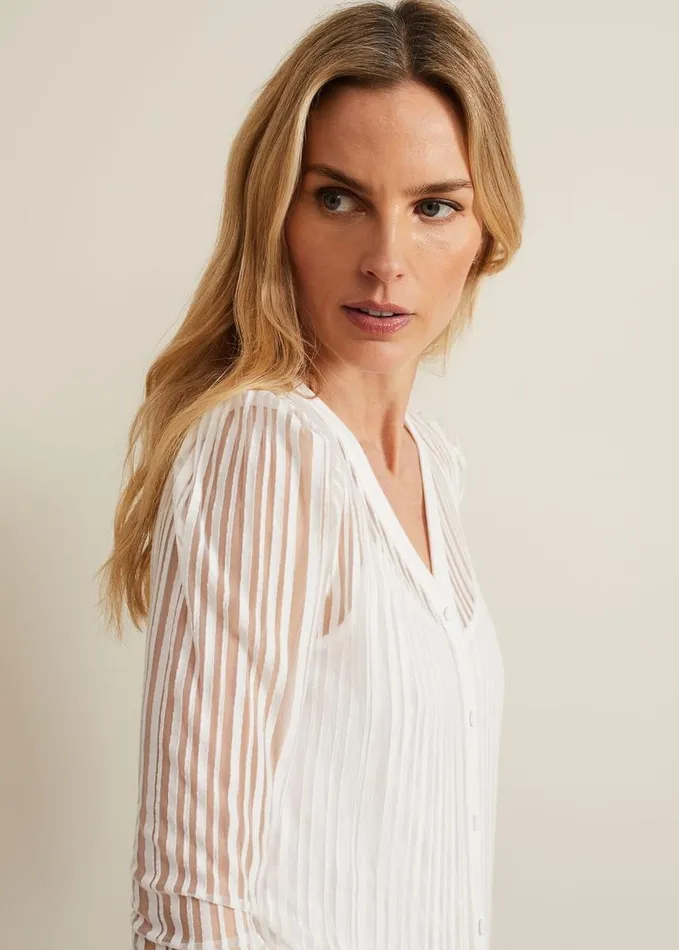 Phase Eight Loraine Linear Burnout Top Ivory Women Tops and TShirts