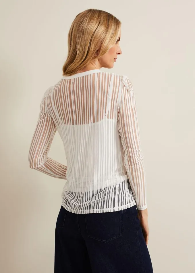 Phase Eight Loraine Linear Burnout Top Ivory Women Tops and TShirts