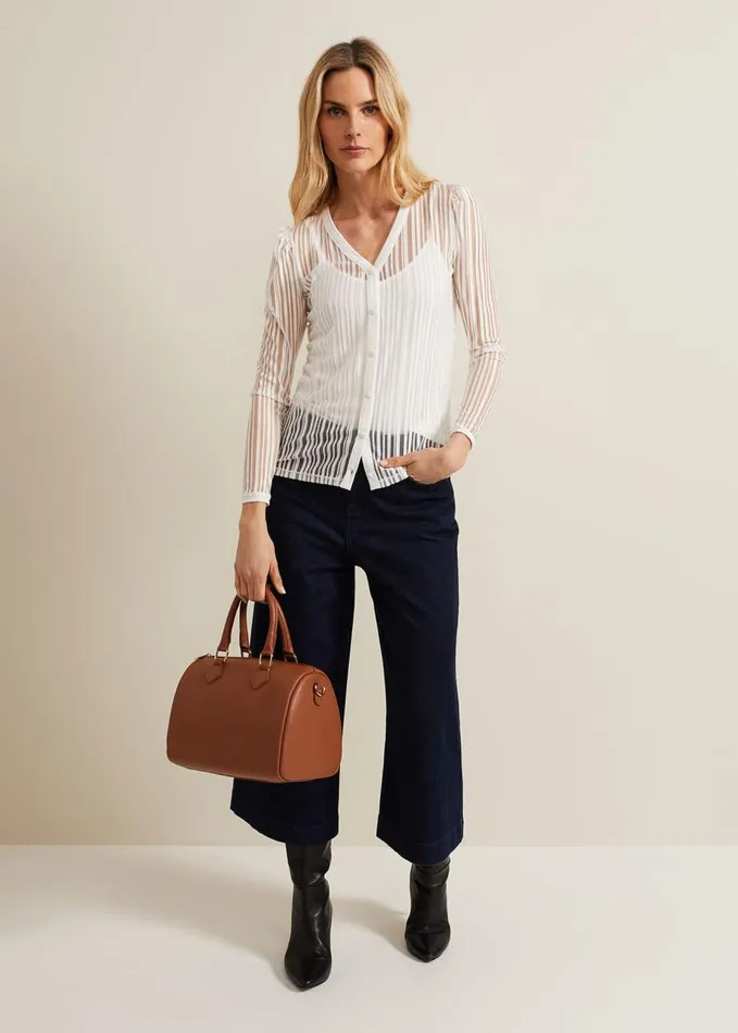 Phase Eight Loraine Linear Burnout Top Ivory Women Tops and TShirts
