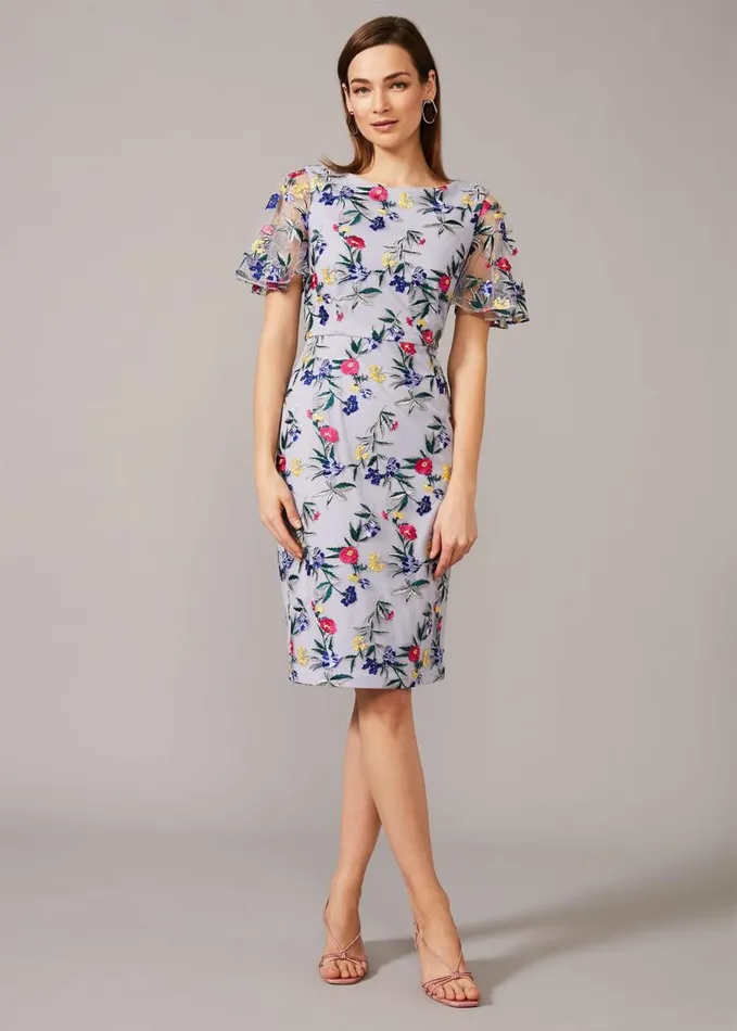 Phase Eight Lorie Floral Embroidered Dress Lavender Women Dresses