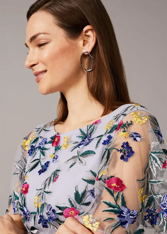 Phase Eight Lorie Floral Embroidered Dress Lavender Women Dresses