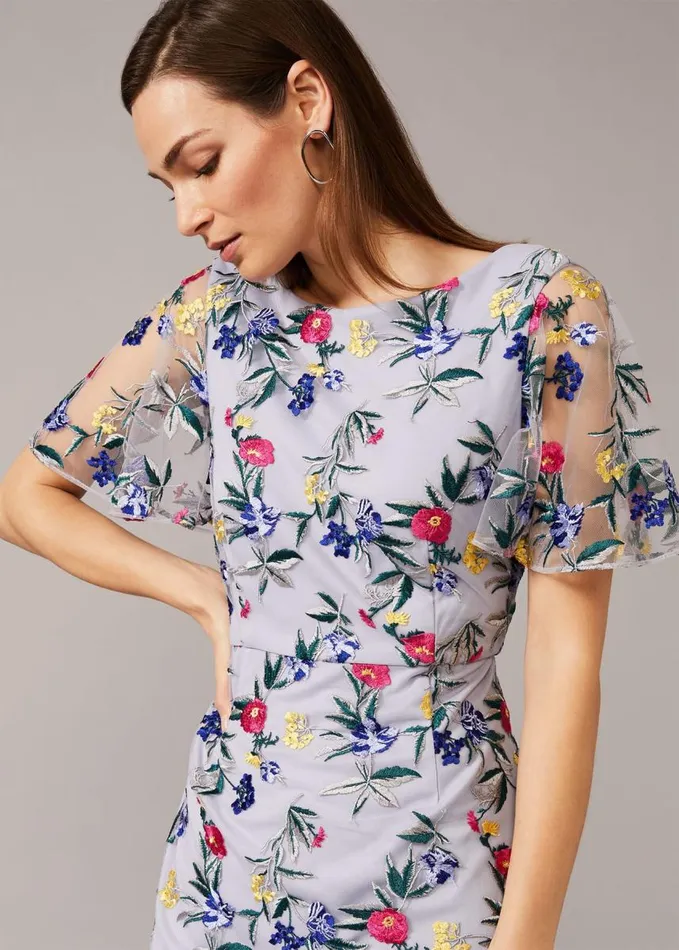 Phase Eight Lorie Floral Embroidered Dress Lavender Women Dresses