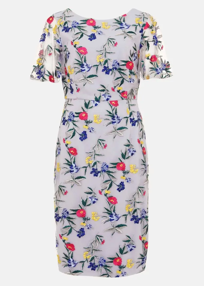 Phase Eight Lorie Floral Embroidered Dress Lavender Women Dresses
