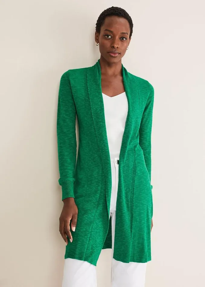 Phase Eight Louise Linen Longline Cardigan Green Women Knitwear