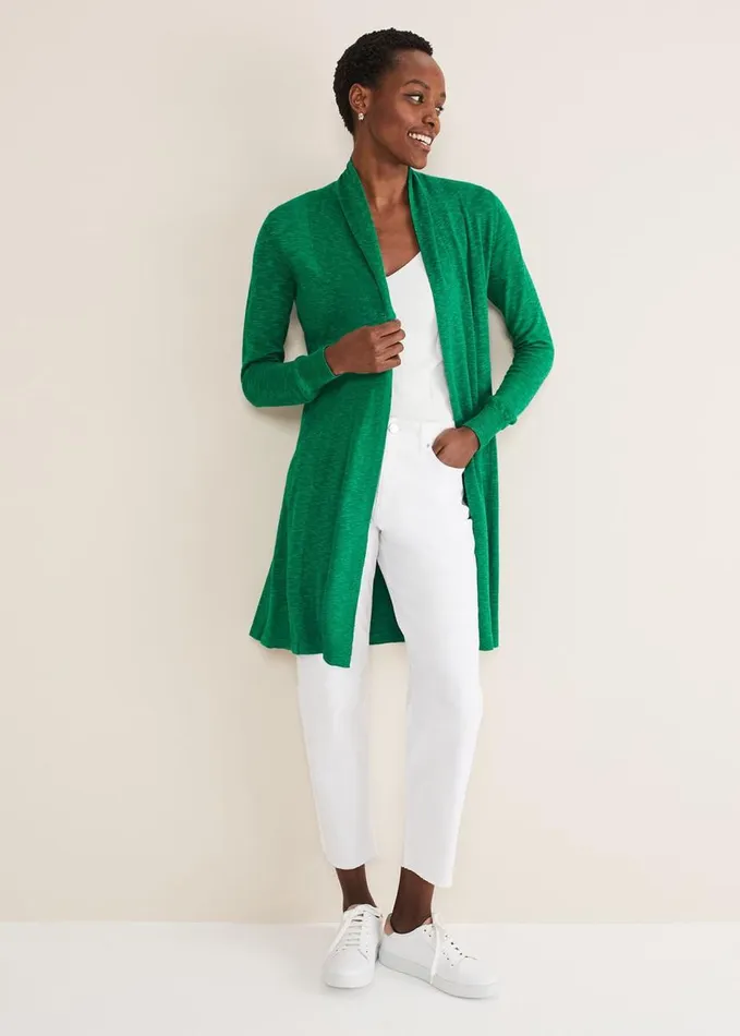 Phase Eight Louise Linen Longline Cardigan Green Women Knitwear