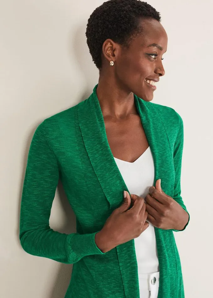 Phase Eight Louise Linen Longline Cardigan Green Women Knitwear
