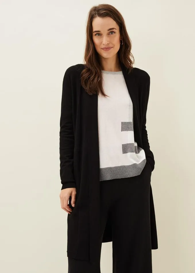 Phase Eight Louise Longline Cardigan Black Women Knitwear
