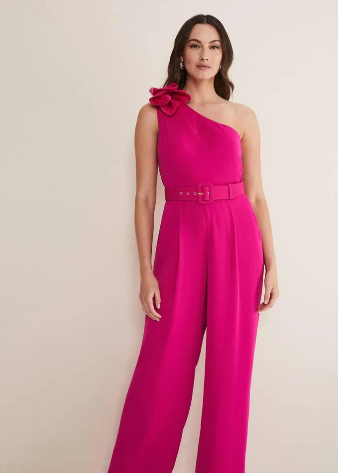 Phase Eight Luisa One Shoulder Jumpsuit Magenta Pink Women Dresses