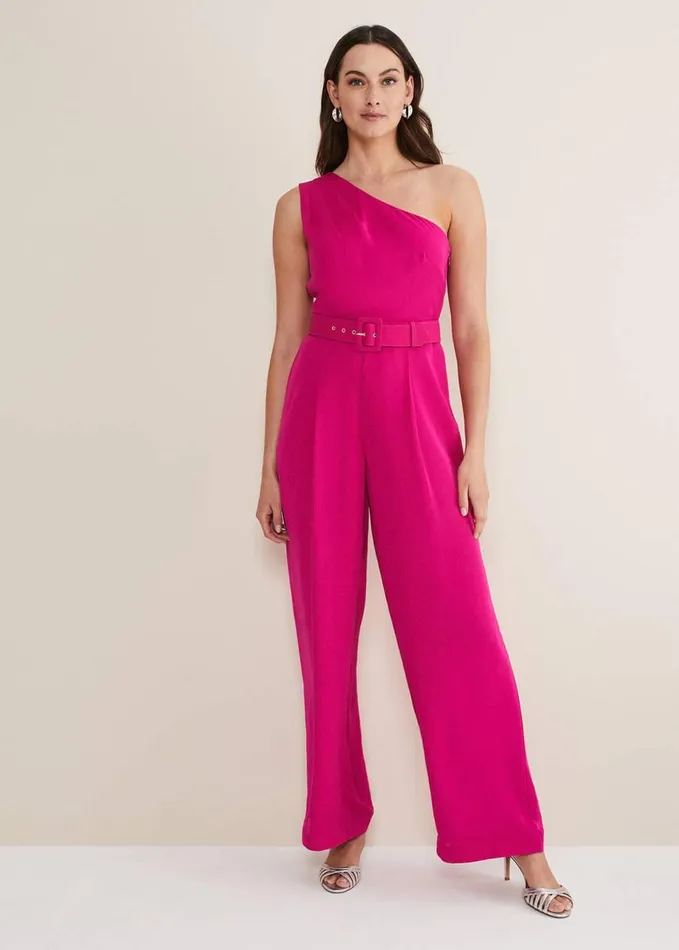 Phase Eight Luisa One Shoulder Jumpsuit Magenta Pink Women Dresses