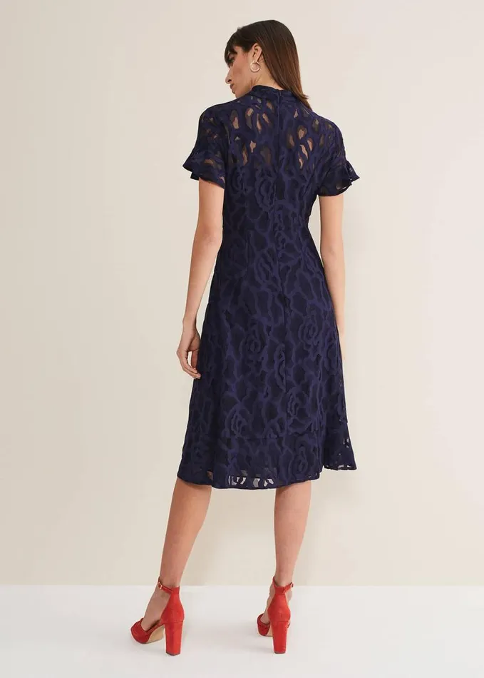 Phase Eight Lulu Lace Midi Dress Navy Women Dresses