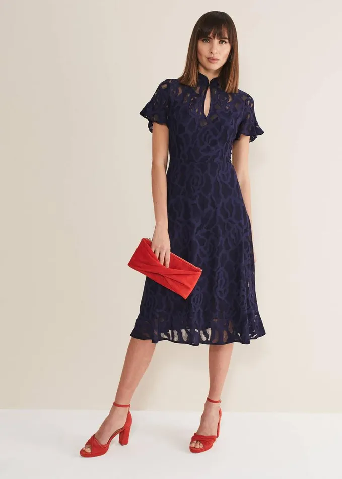 Phase Eight Lulu Lace Midi Dress Navy Women Dresses