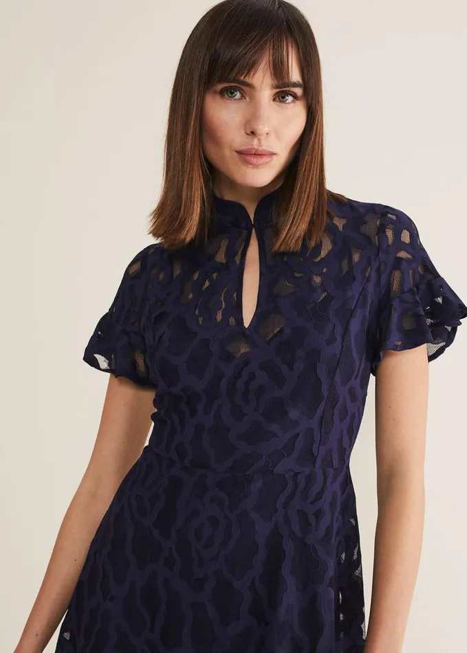 Phase Eight Lulu Lace Midi Dress Navy Women Dresses