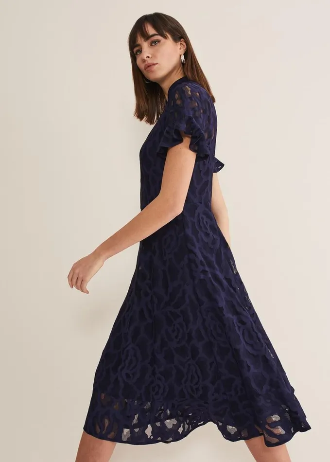 Phase Eight Lulu Lace Midi Dress Navy Women Dresses