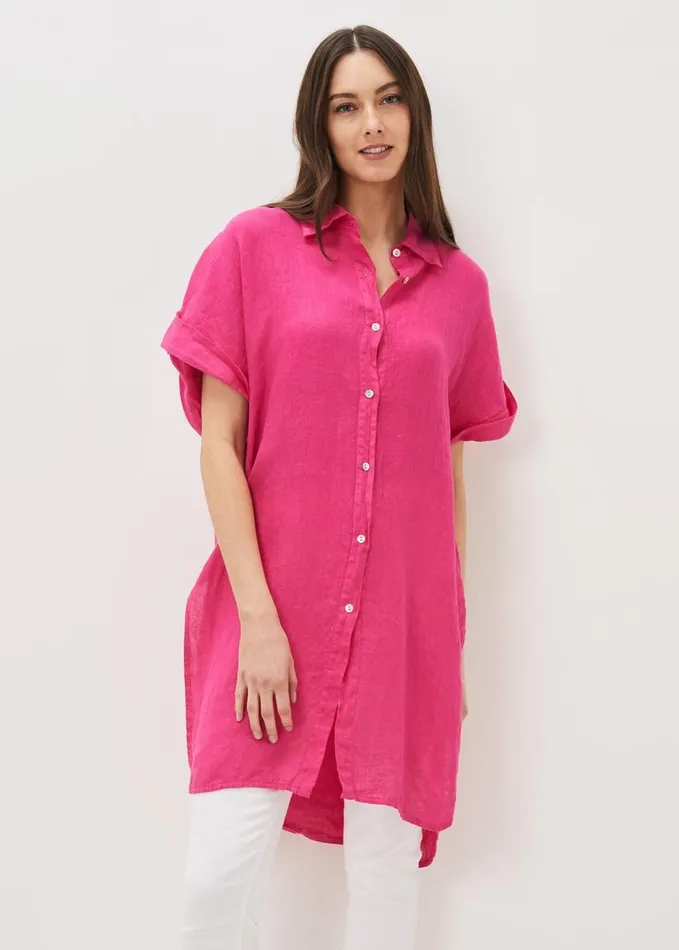 Phase Eight Lynette Linen Longline Shirt Magenta Women Shirts and Blouses
