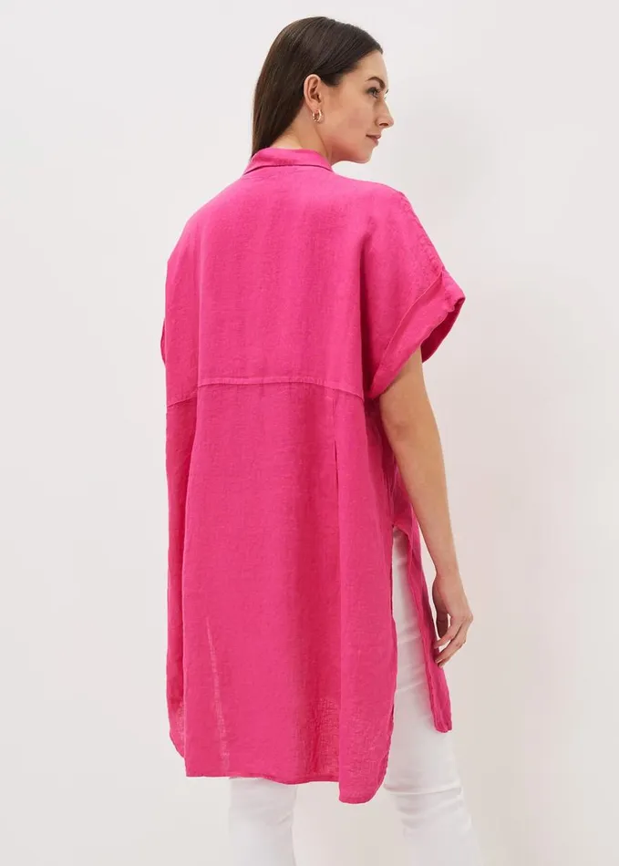 Phase Eight Lynette Linen Longline Shirt Magenta Women Shirts and Blouses
