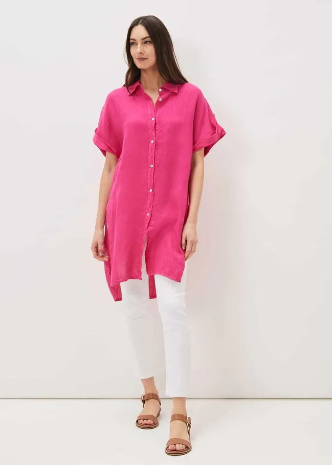 Phase Eight Lynette Linen Longline Shirt Magenta Women Shirts and Blouses