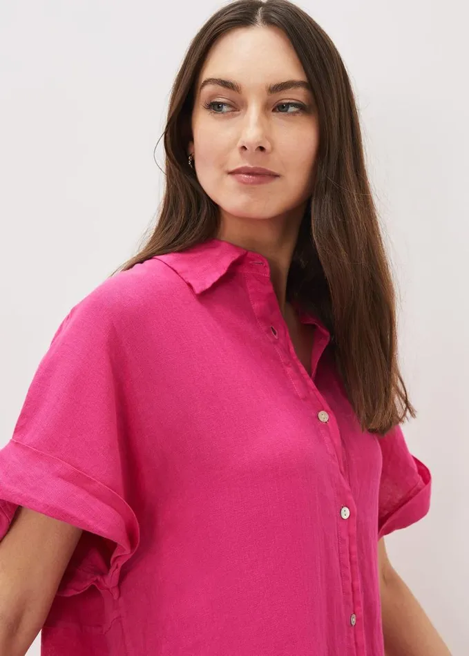 Phase Eight Lynette Linen Longline Shirt Magenta Women Shirts and Blouses