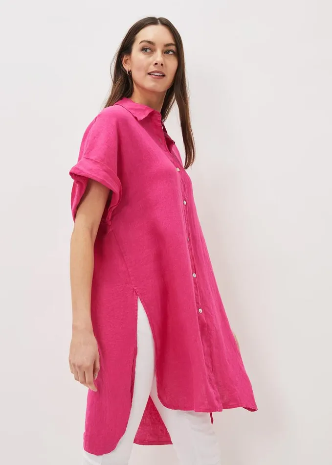 Phase Eight Lynette Linen Longline Shirt Magenta Women Shirts and Blouses
