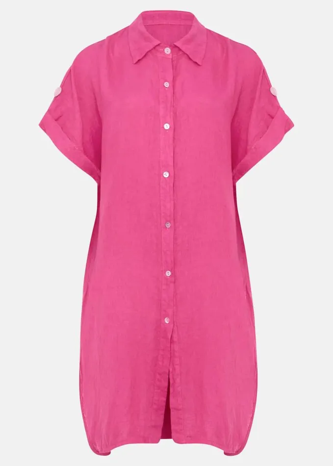 Phase Eight Lynette Linen Longline Shirt Magenta Women Shirts and Blouses