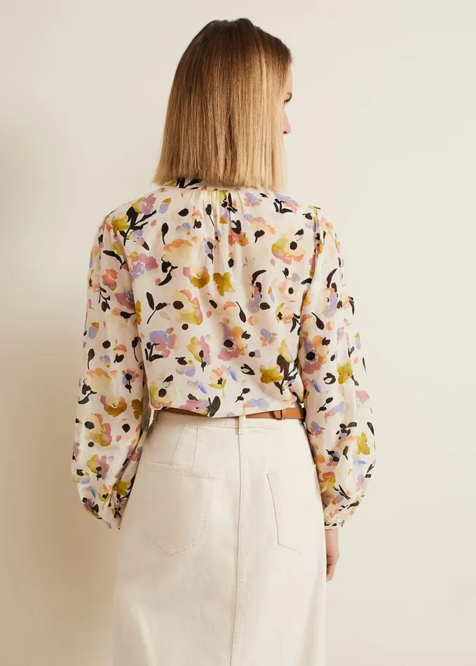 Phase Eight Maddie Watercolour Silk Blend Blouse Ivory Women Shirts and Blouses