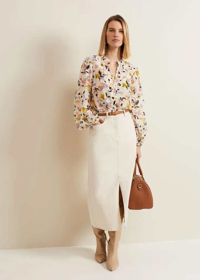 Phase Eight Maddie Watercolour Silk Blend Blouse Ivory Women Shirts and Blouses