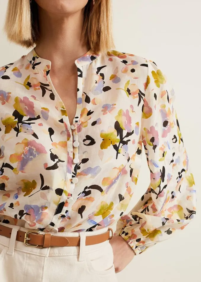 Phase Eight Maddie Watercolour Silk Blend Blouse Ivory Women Shirts and Blouses